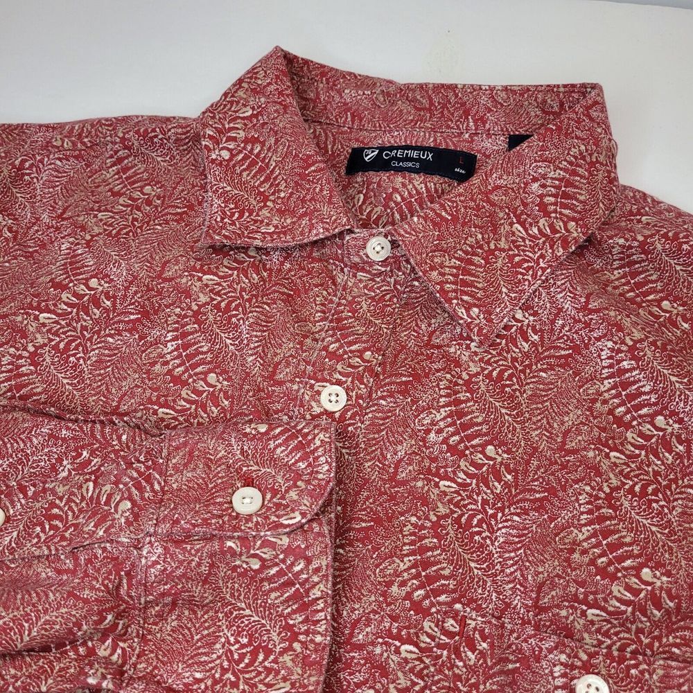 Cremieux Classics Shirt Mens Large Red‎ Fern Print Cotton Button Down Excellent